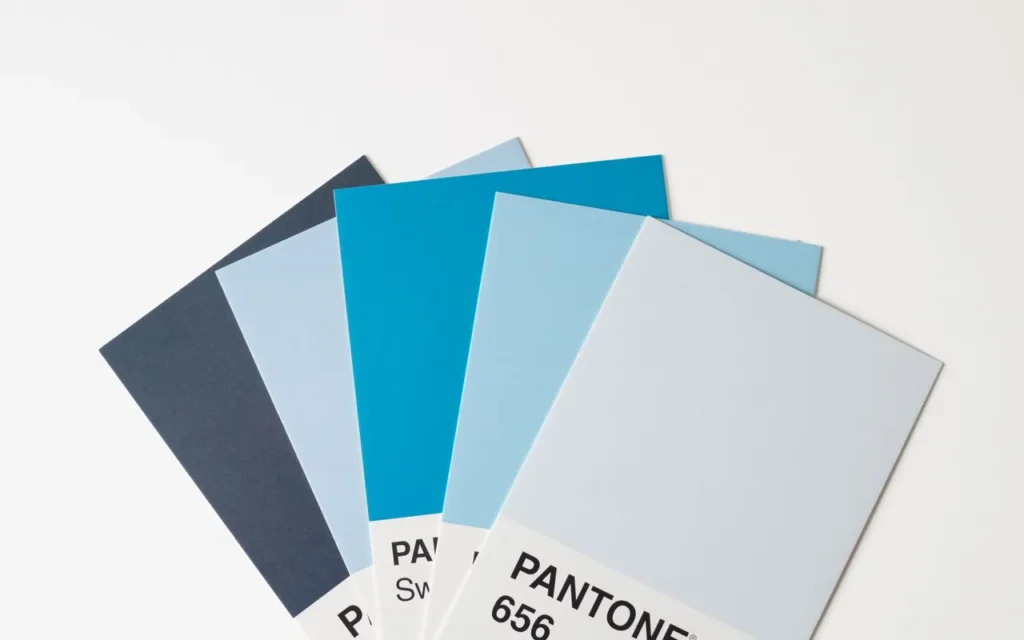 Fan of blue and grey colour swatches