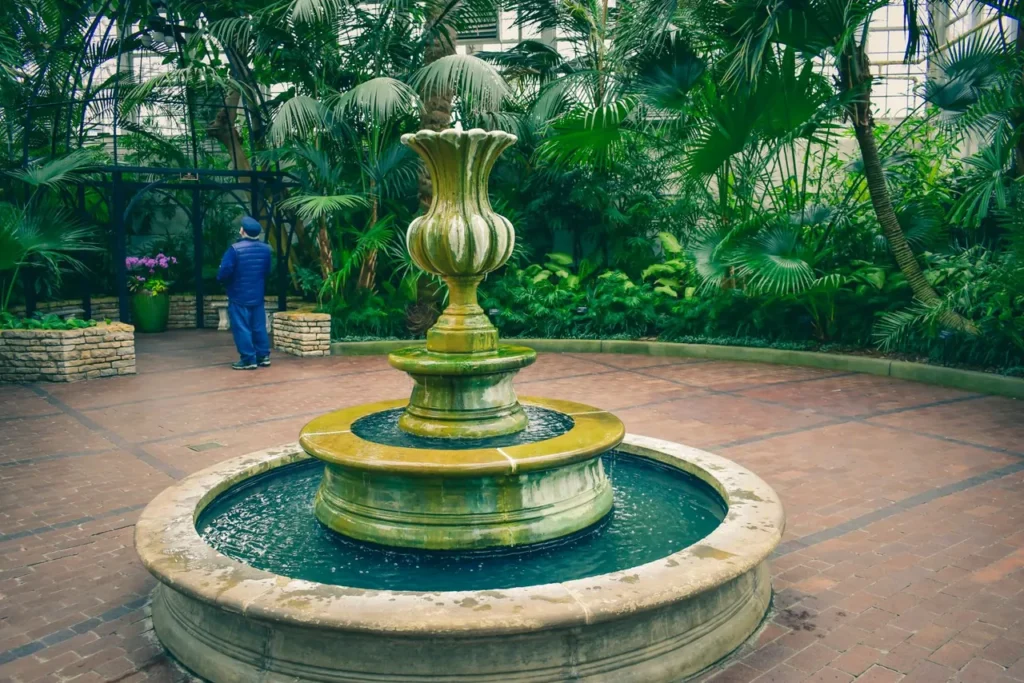 Tiered water fountain in a garden